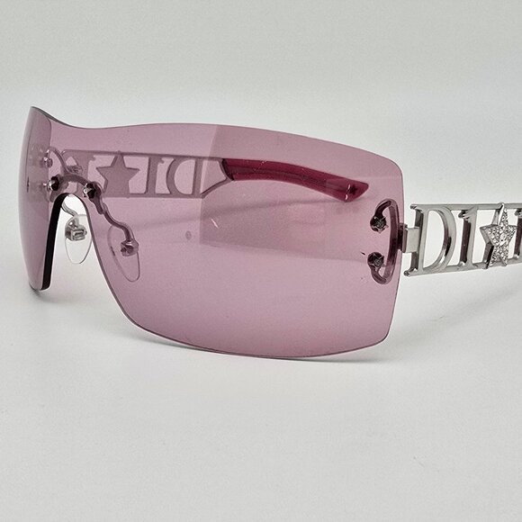 Christian Dior Diorlywood Silver Rhinestone Frame Pink Lens Shield Sunglasses - Picture 1 of 12